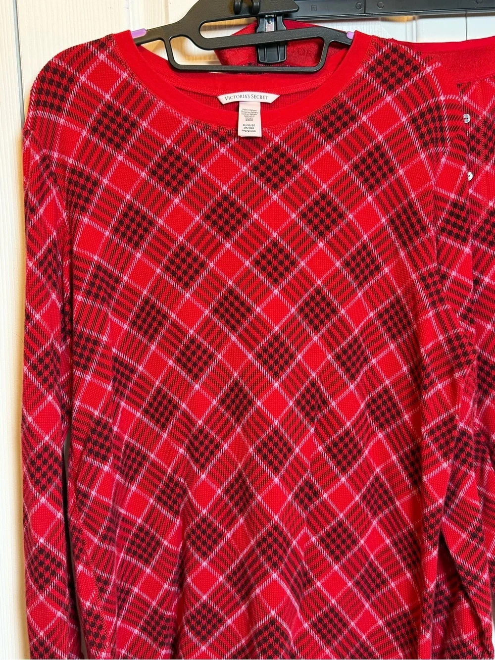 Victoria’s Secret Red Plaid Thermal Pajama Set XL Long Christmas Sleepwear